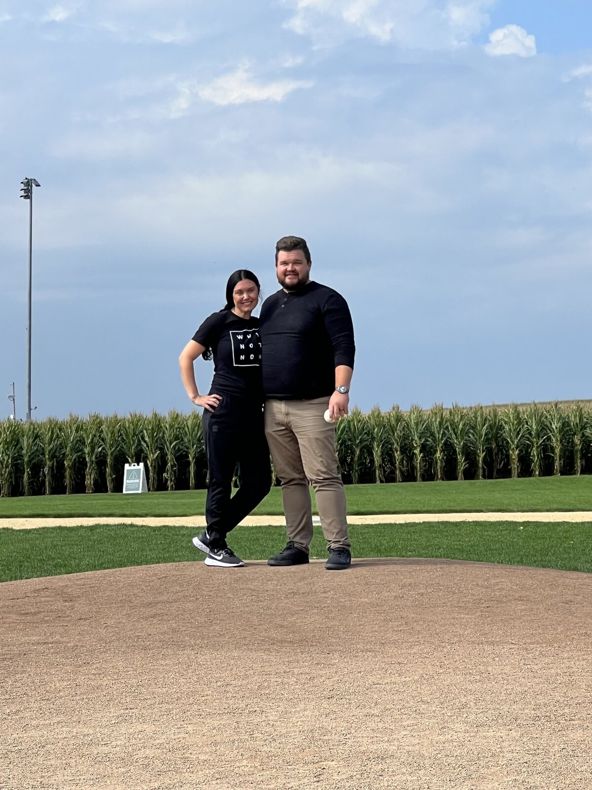 Dana and Juliet Wright on a Nebraska ballfield